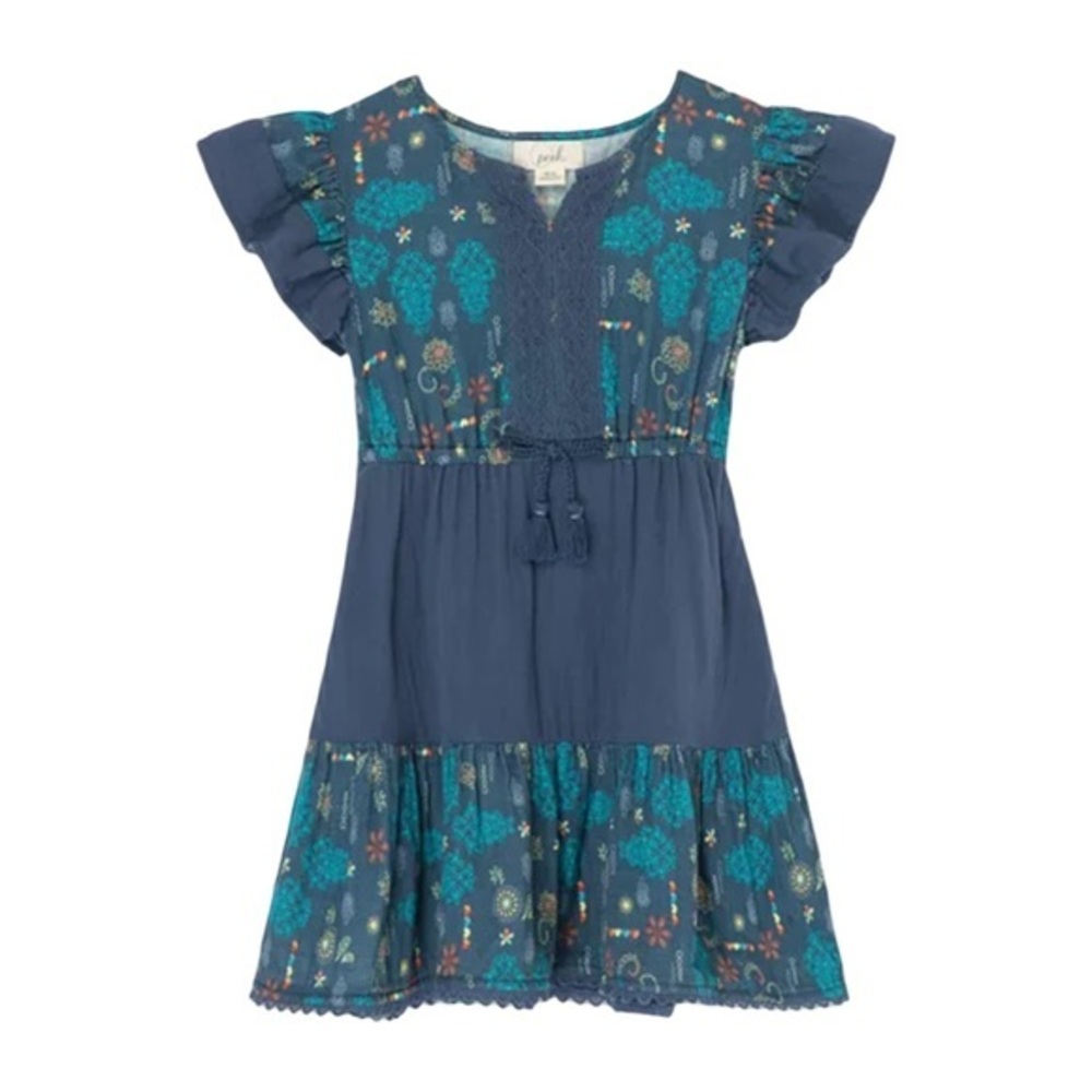 PEEK GIRLS GAUZE DRESS WITH LACE TRIM